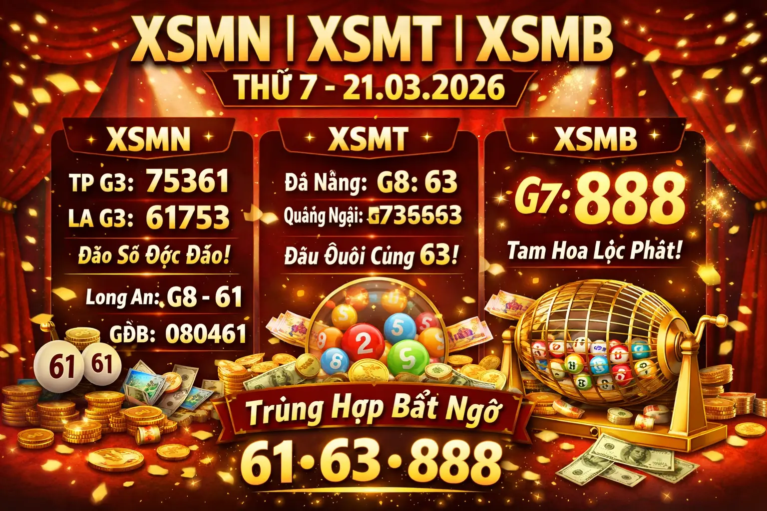 XSMN | XSMT | XSMB thứ 7 ngày 21/03/2026 để lại khá nhiều ấn tượng